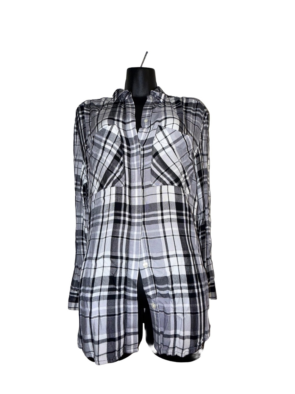 Express Black, White & Gray Plaid Button-Down Shirt
